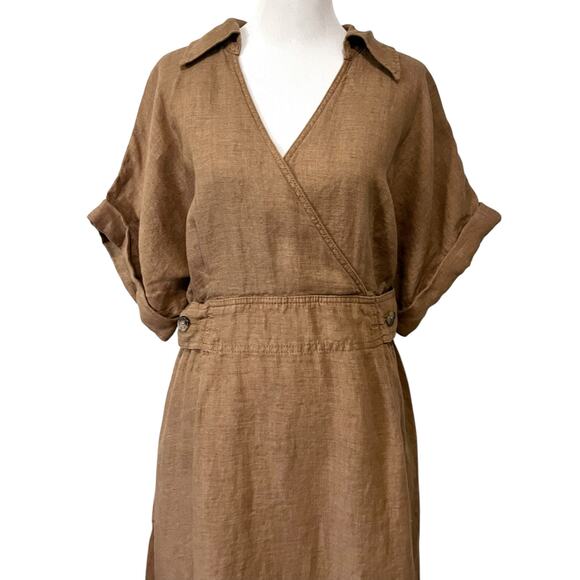 Banana Republic Sedona Linen Dress Midi Faux Wrap Collared Pockets Women’s XL - Picture 4 of 12